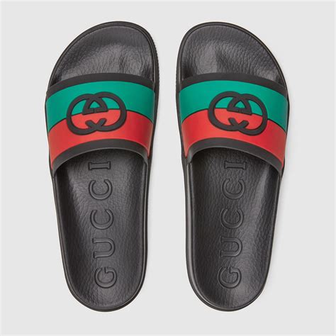 gucci rubber slide sandal green|Gucci interlocking g slide sandal.